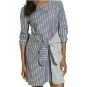 Pleione Anthropologie Mixed Media Tie-Front Striped Dress